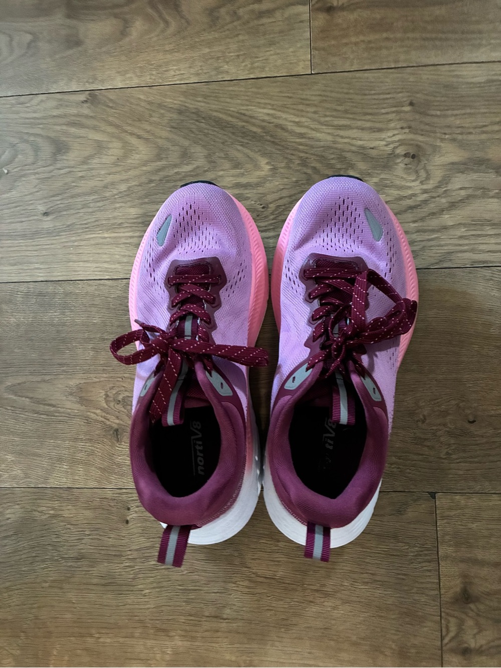 Women's Pink Athletic Running Shoes with Burgundy Accents